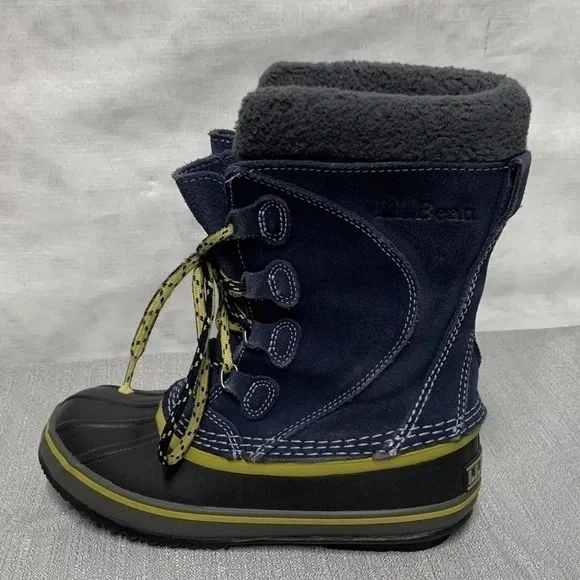 LL Bean Snow Winter Duck Tall Boots Blue Lined Youth Size - Picture 1 of 9